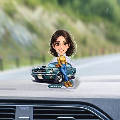 Personalized Bobblehead Caricature Car Dashboard Solar Accessories with Shaking Head Gift for Car Lover Birthday Gift for Sister & Bestie